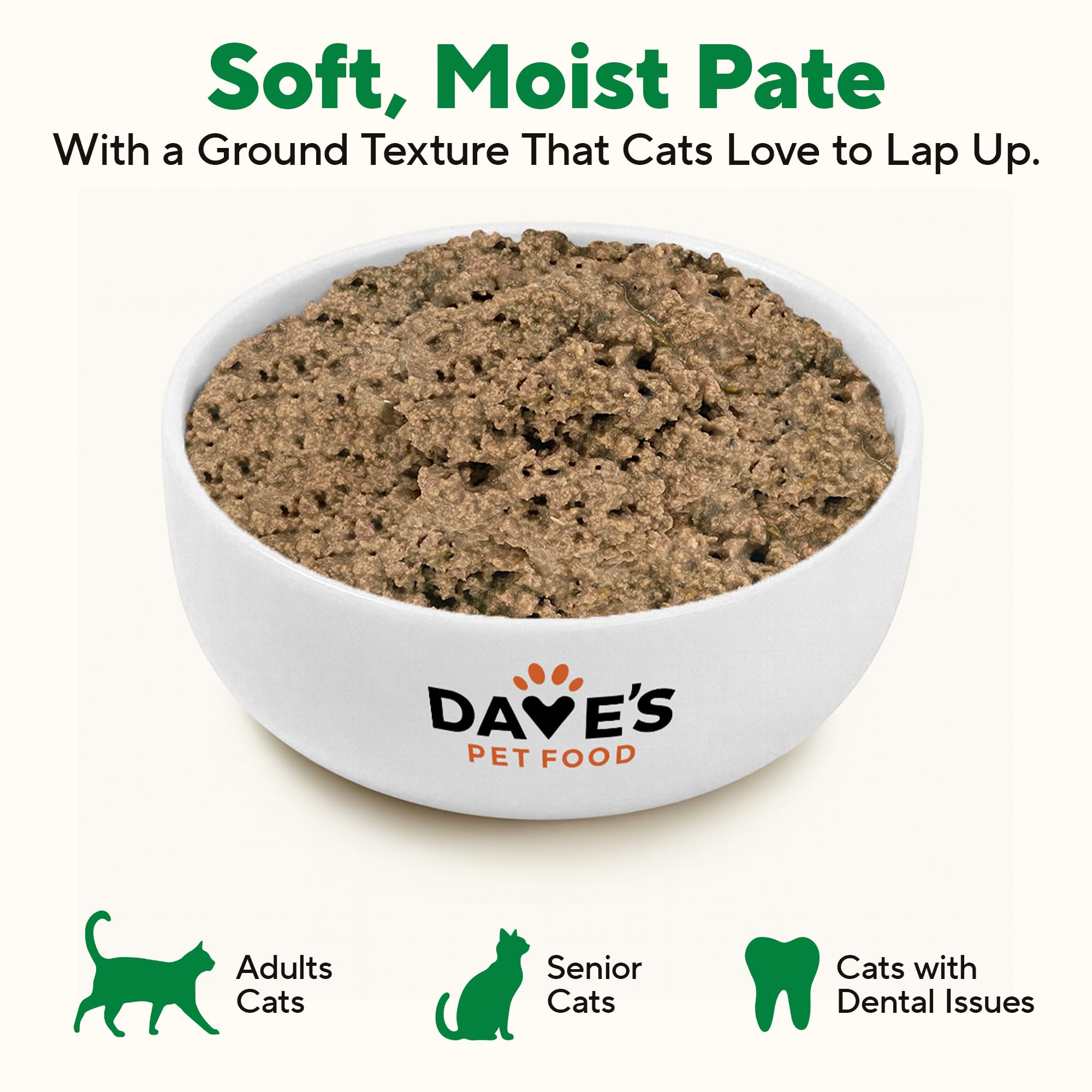 Dave's Pet Food empaquetado en paquete de 24 latas para conveniencia.