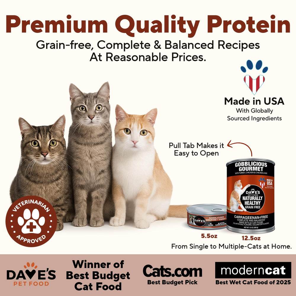 Dave's Pet Food Gato Pate con Vitaminas, imagen de dieta equilibrada.