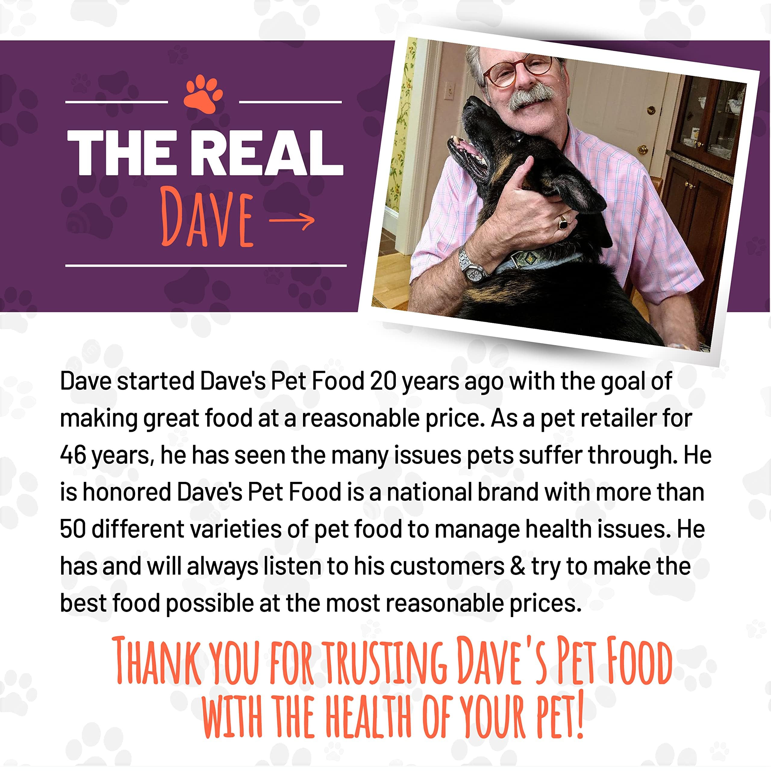 Dave's Pet Food: 95% proteína de origen único, formato cómodo para dieta simple.