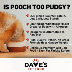 Dave's Pet Food, sin granos, ideal para perros con sensibilidad digestiva.