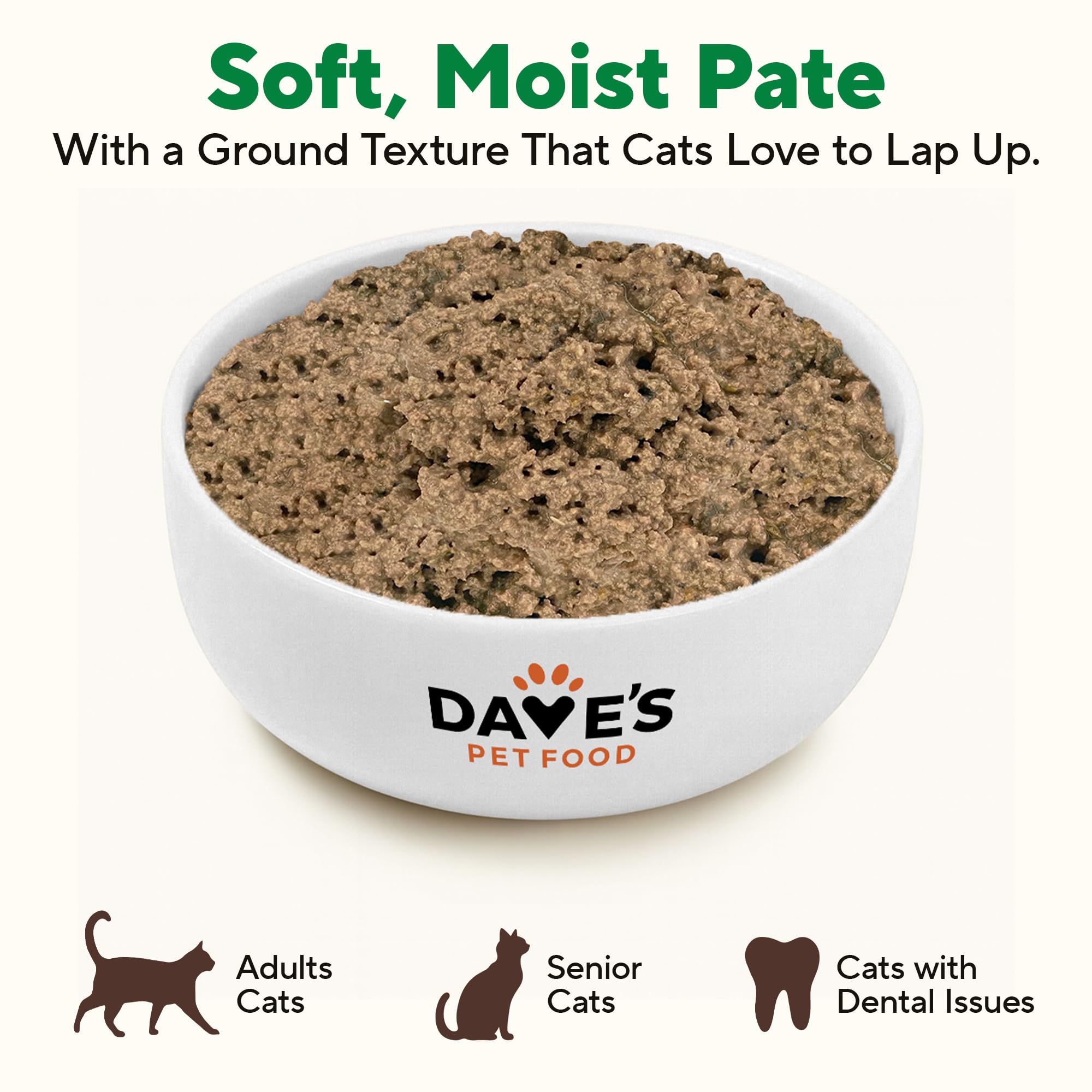 Dave's Pet Food textura húmeda favorece la ingesta y la hidratación.