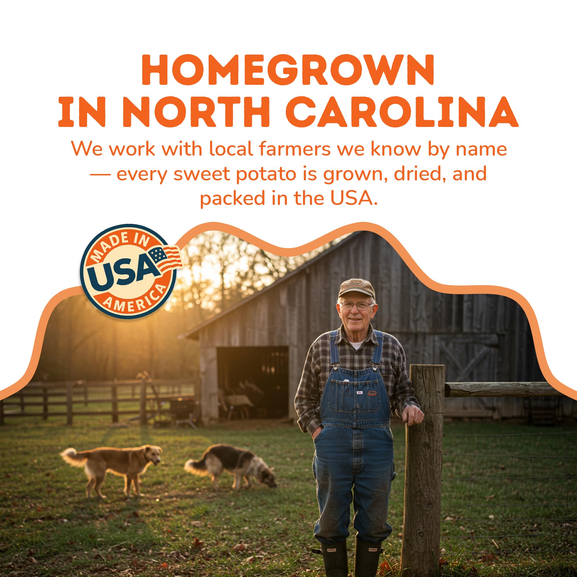 Davie's Naturals batata dulce hecha en EE. UU. con granja familiar en Carolina del Norte