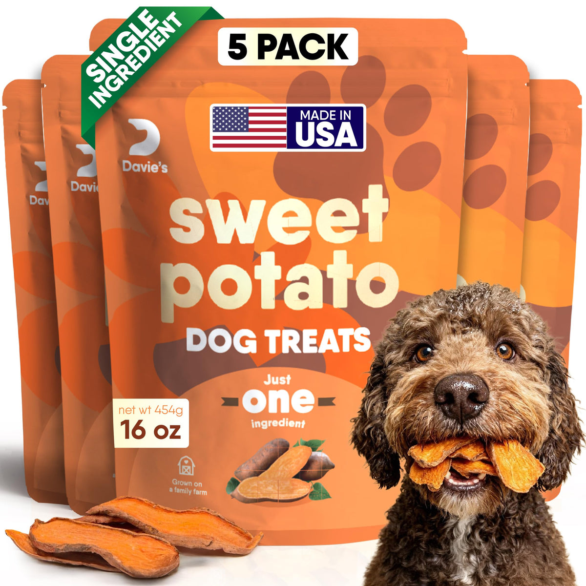 Davie's Naturals patata dulce para perro, premio natural para masticar y disfrutar