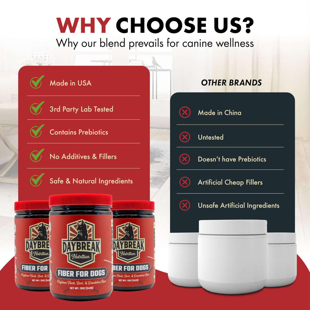 Daybreak Nutrition Fibra para Perros, ingredientes clave como psyllium y remolacha