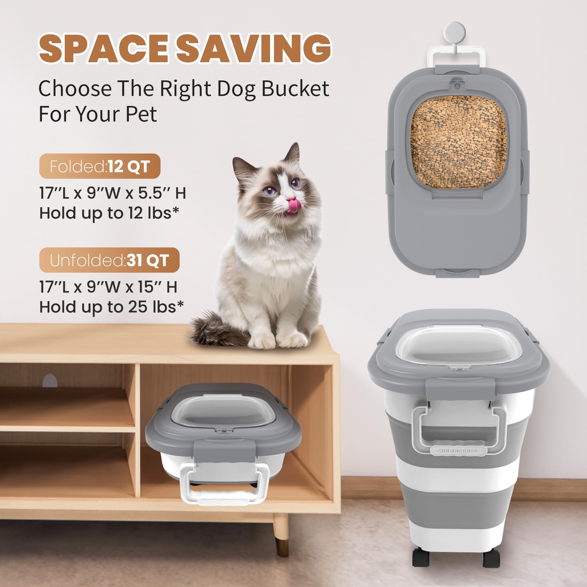 Contenedor plegable en tamaño desplegado y compacto para ahorrar espacio