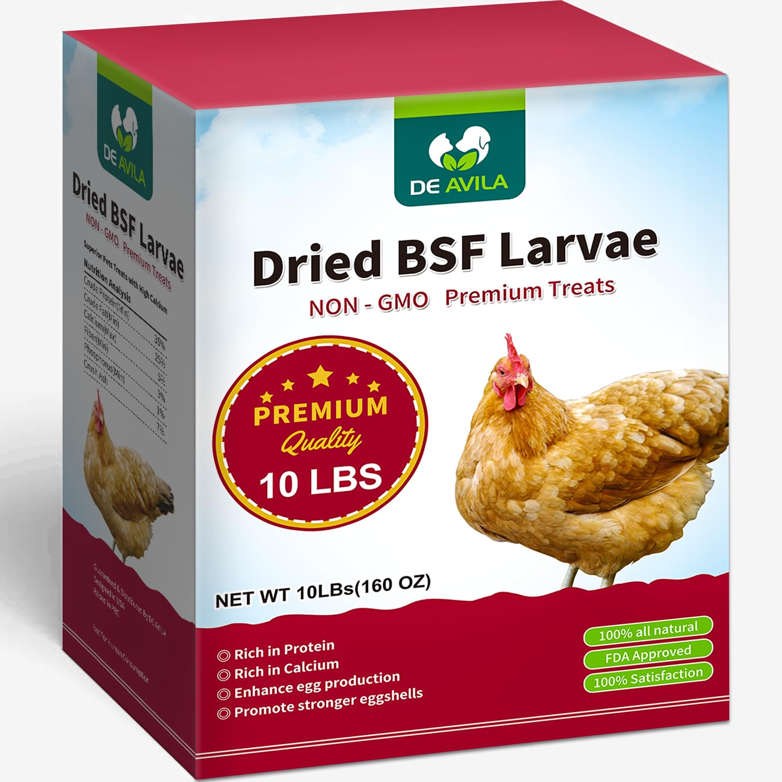 DE AVILA larvas mosca negra secas, snack proteico para aves.