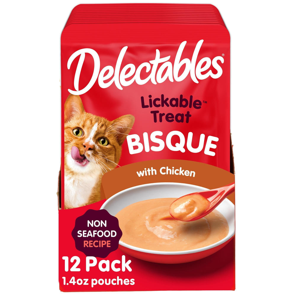 Delectables bisque para gatos, textura cremosa, ideal como complemento sabroso