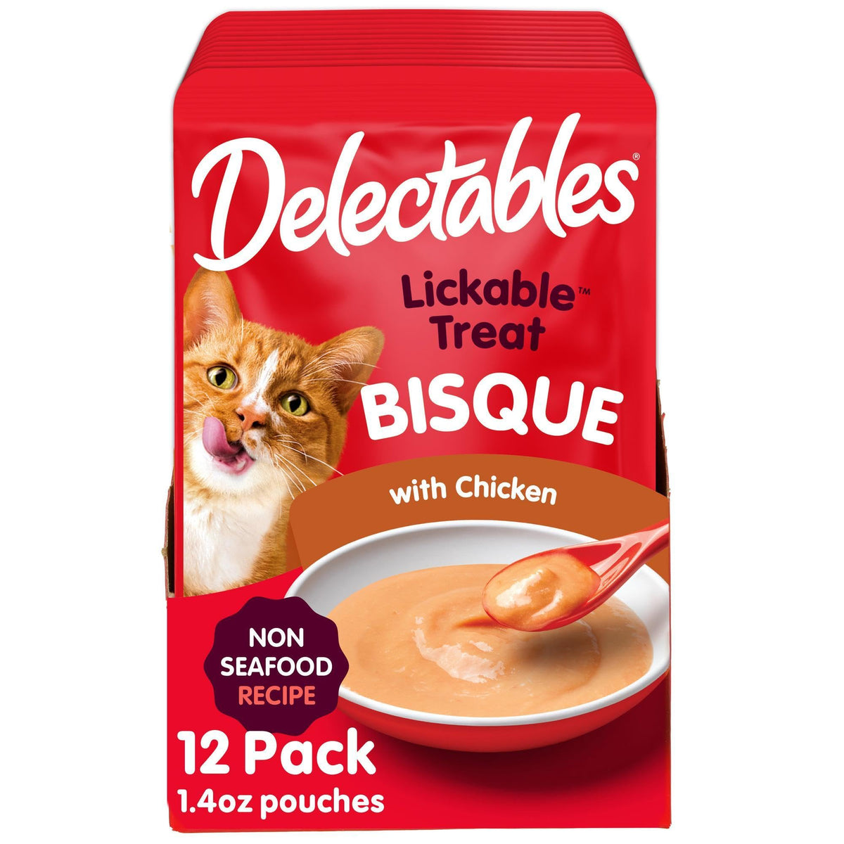 Delectables bisque para gatos, textura cremosa, ideal como complemento sabroso