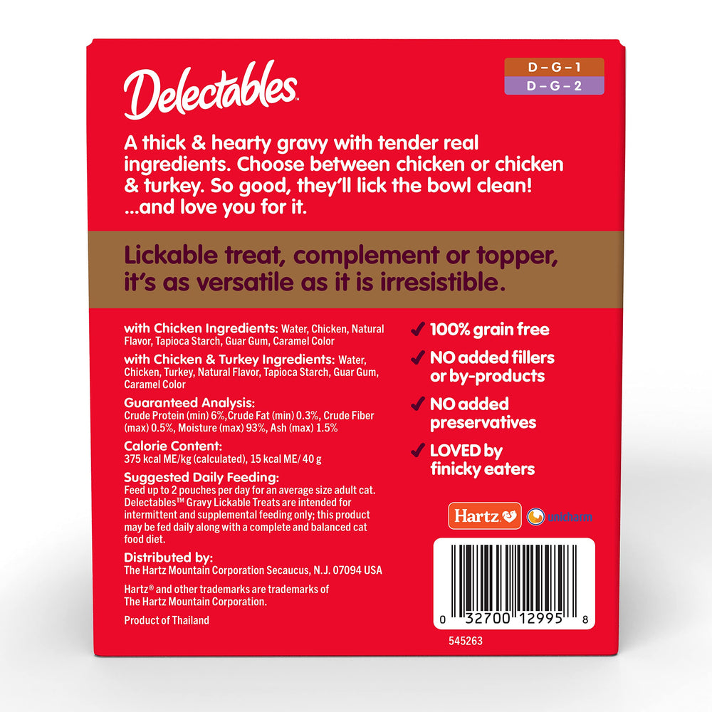 Delectables Hartz gravy lickable serving on mat for convenient meals.