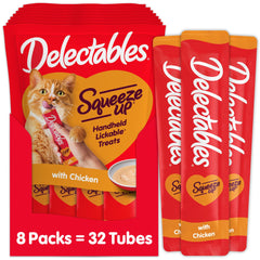 Delectables Squeeze Up: puré cremoso en tubo para premiar y apoyar la hidratación del gato.
