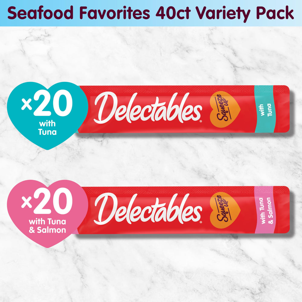 Delectables Squeeze Up sin rellenos ni conservantes para gatos.