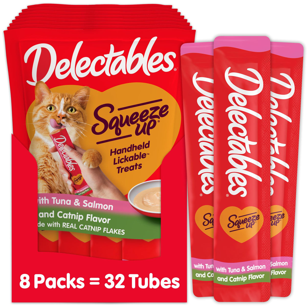 Delectables Squeeze Up: tubo de atún y salmón con hierba gatera para hidratar diariamente