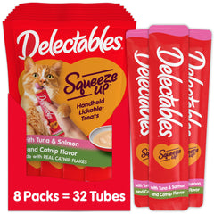Delectables Squeeze Up: tubo de atún y salmón con hierba gatera para hidratar diariamente