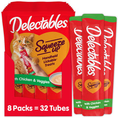 Delectables Squeeze Up, tubo de pollo y verduras, ayuda a la hidratación diaria del gato