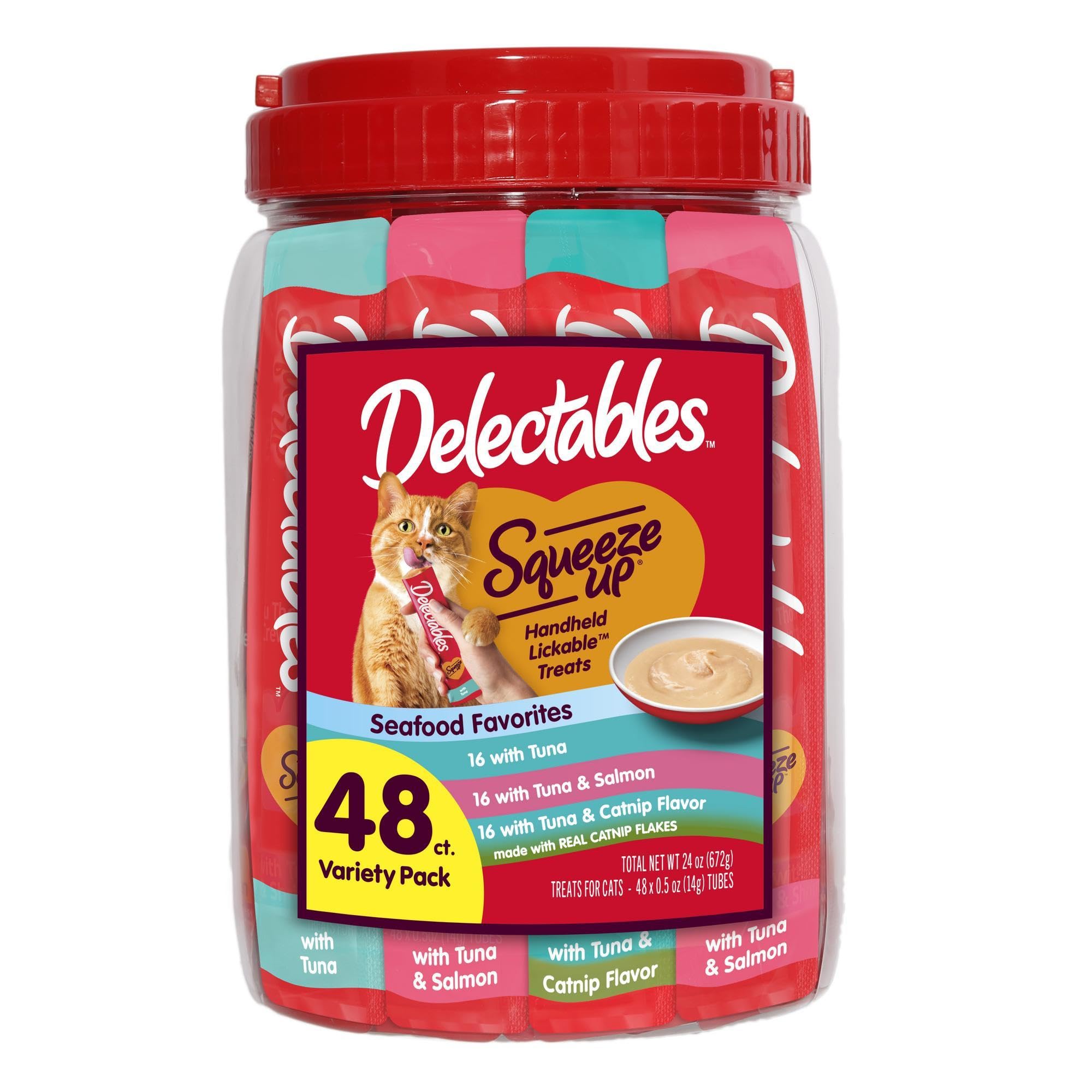 Delectables Squeeze Up Tuna, variedad 48 tubos para momentos de vínculo.