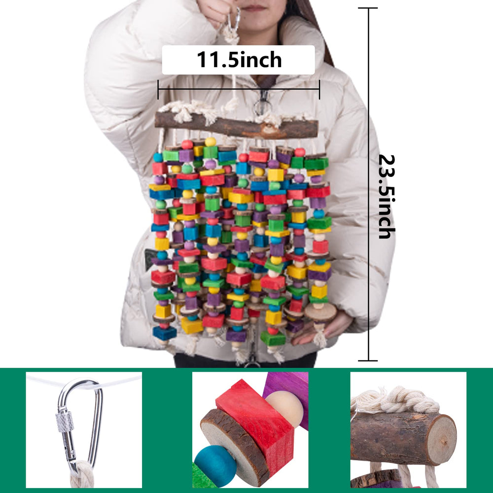 Deloky juguete con cadena de metal para aves que conecta bloques y fomenta trepar con seguridad.