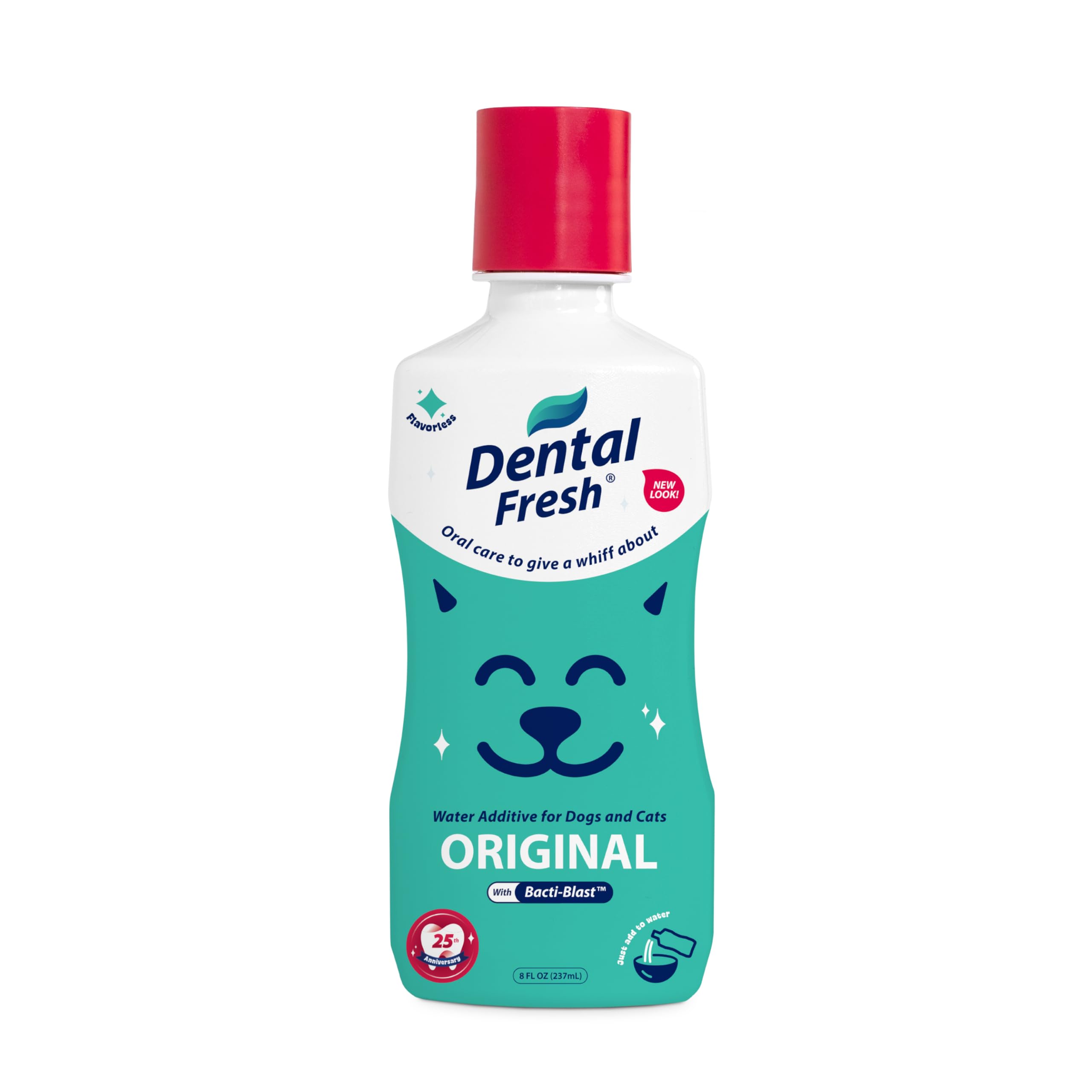 Dental Fresh añade el aditivo al agua de perros y gatos para cuidado bucal diario sin cepillado.