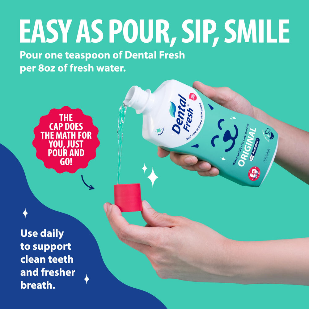 Dental Fresh-uso-diario se integra al agua para un cuidado oral constante.