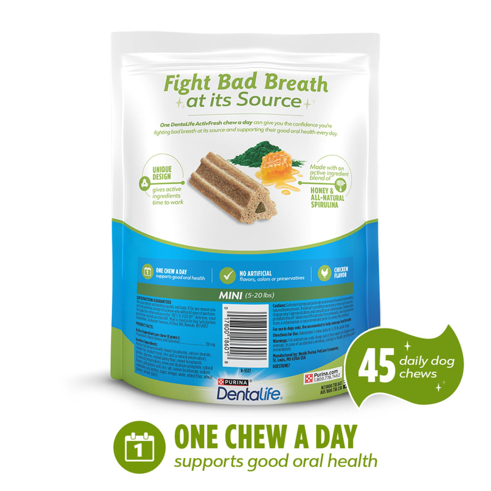 Dentalife ActivFresh: ingredientes miel y spirulina dentro del mordisco