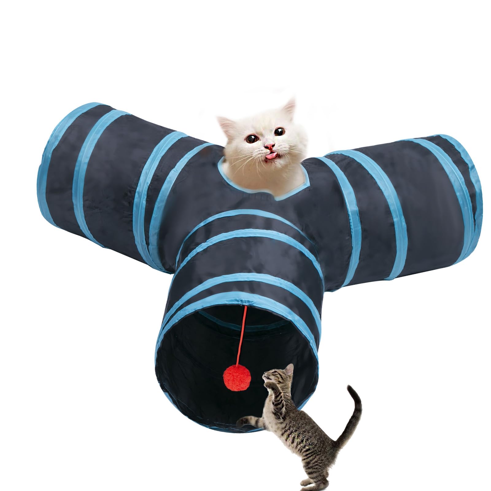 Deofun tunel gato 3-vías azul, ideal para juego interactivo en interiores