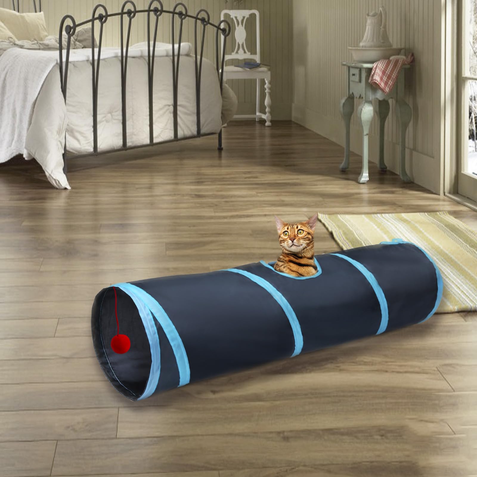 Uso en interiores con tunel Deofun para entretenimiento diario de gatos