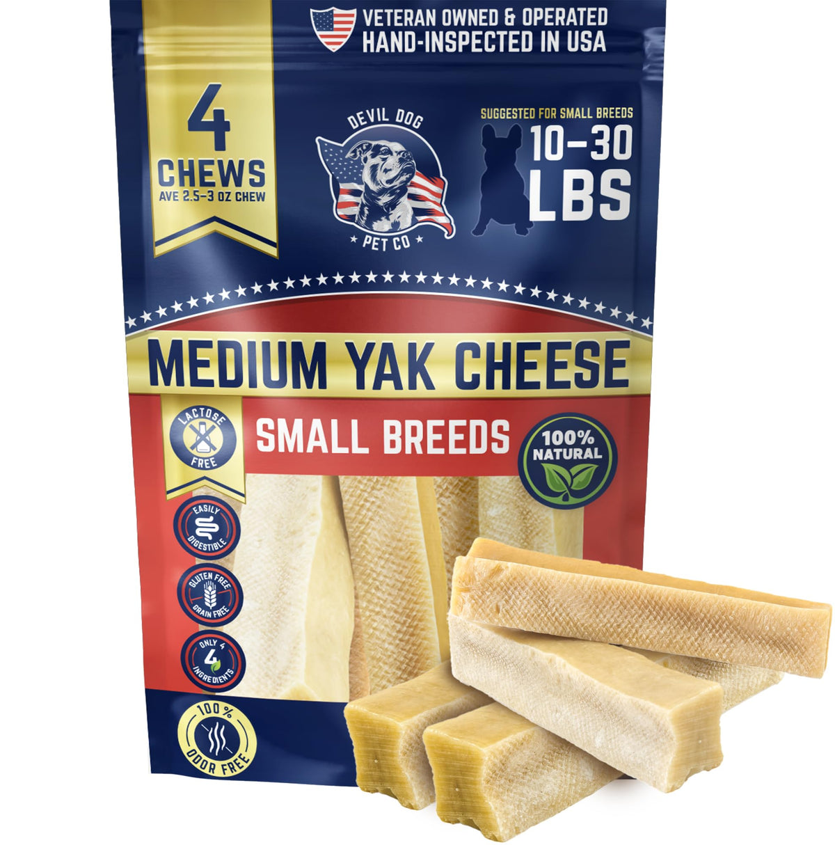 Devil Dog Pet Co masticables queso yak con densidad enriquecedora para masticadores pequeños