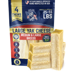 Hueso grande de yak cheese de Devil Dog Pet Co en paquete de cuatro para mordedores fuertes.