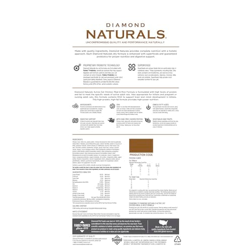 Diamond Naturals Gato Activo: alta proteína y grasa para gatos activos.