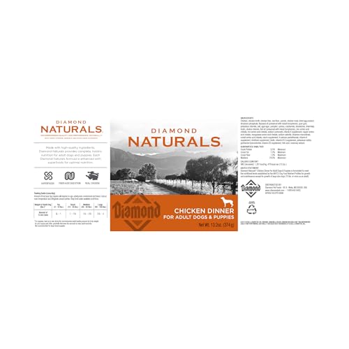 Diamond Naturals plato de alimento para perro con pollo, apoyo para energía diaria.