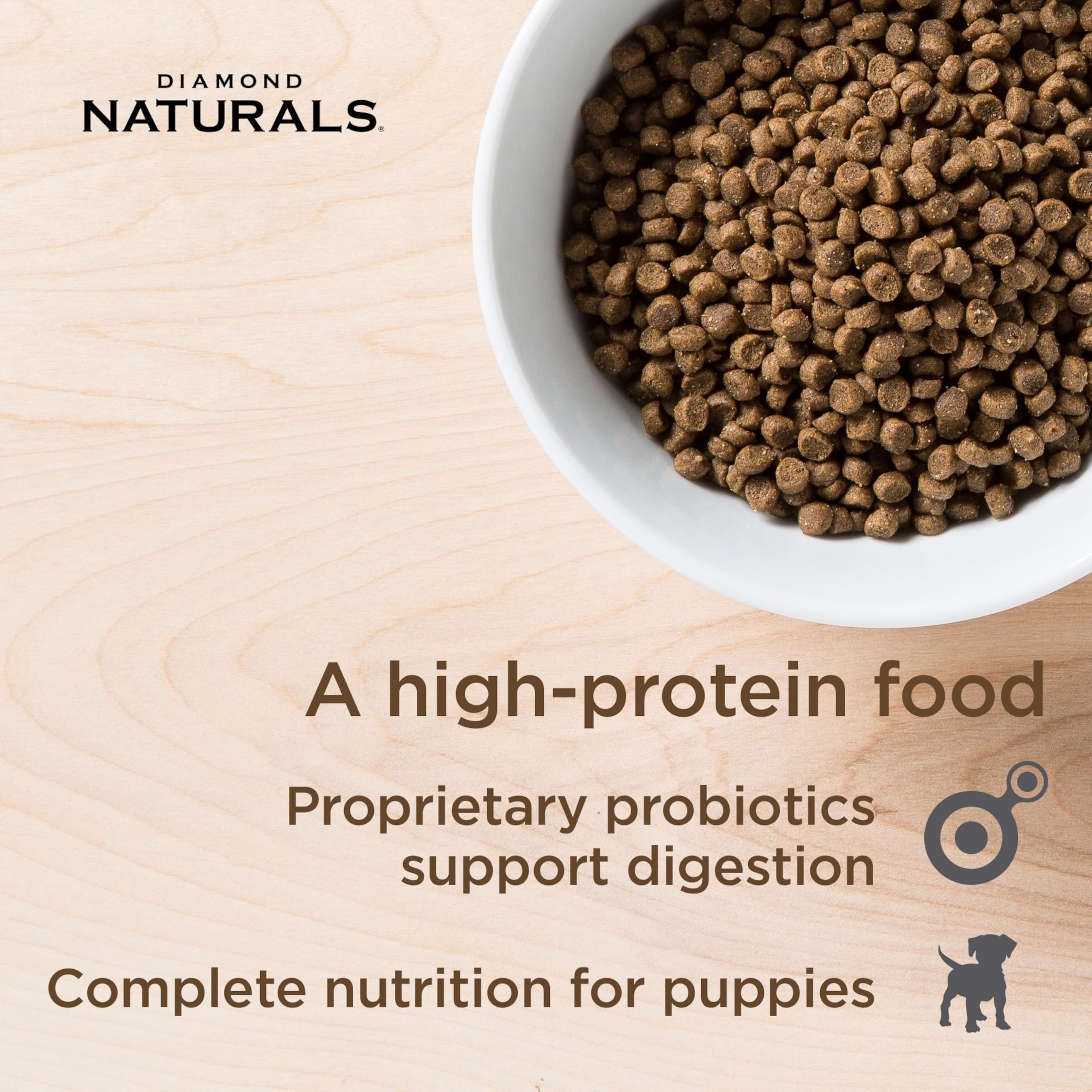 Diamond Naturals Puppy con arándanos y naranjas, antioxidantes y sabor natural.