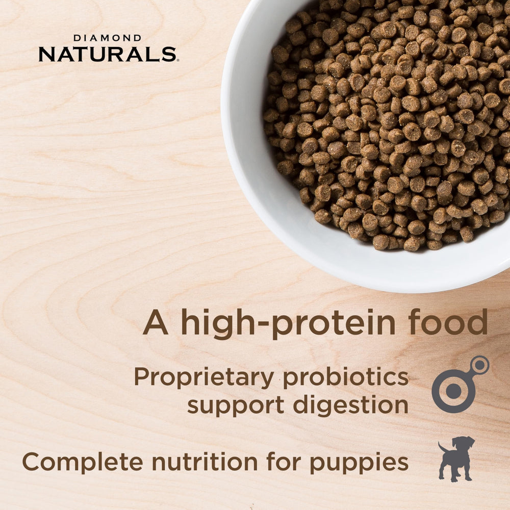 Diamond Naturals Puppy con arándanos y naranjas, antioxidantes y sabor natural.