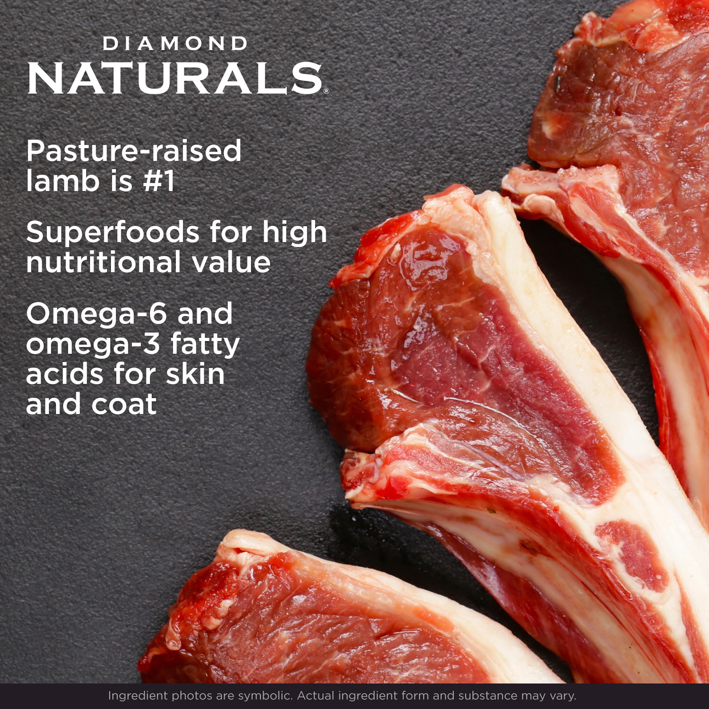 DIAMOND NATURALS etiqueta nutricional, perfiles de proteína y minerales presentados
