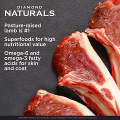 DIAMOND NATURALS etiqueta nutricional, perfiles de proteína y minerales presentados