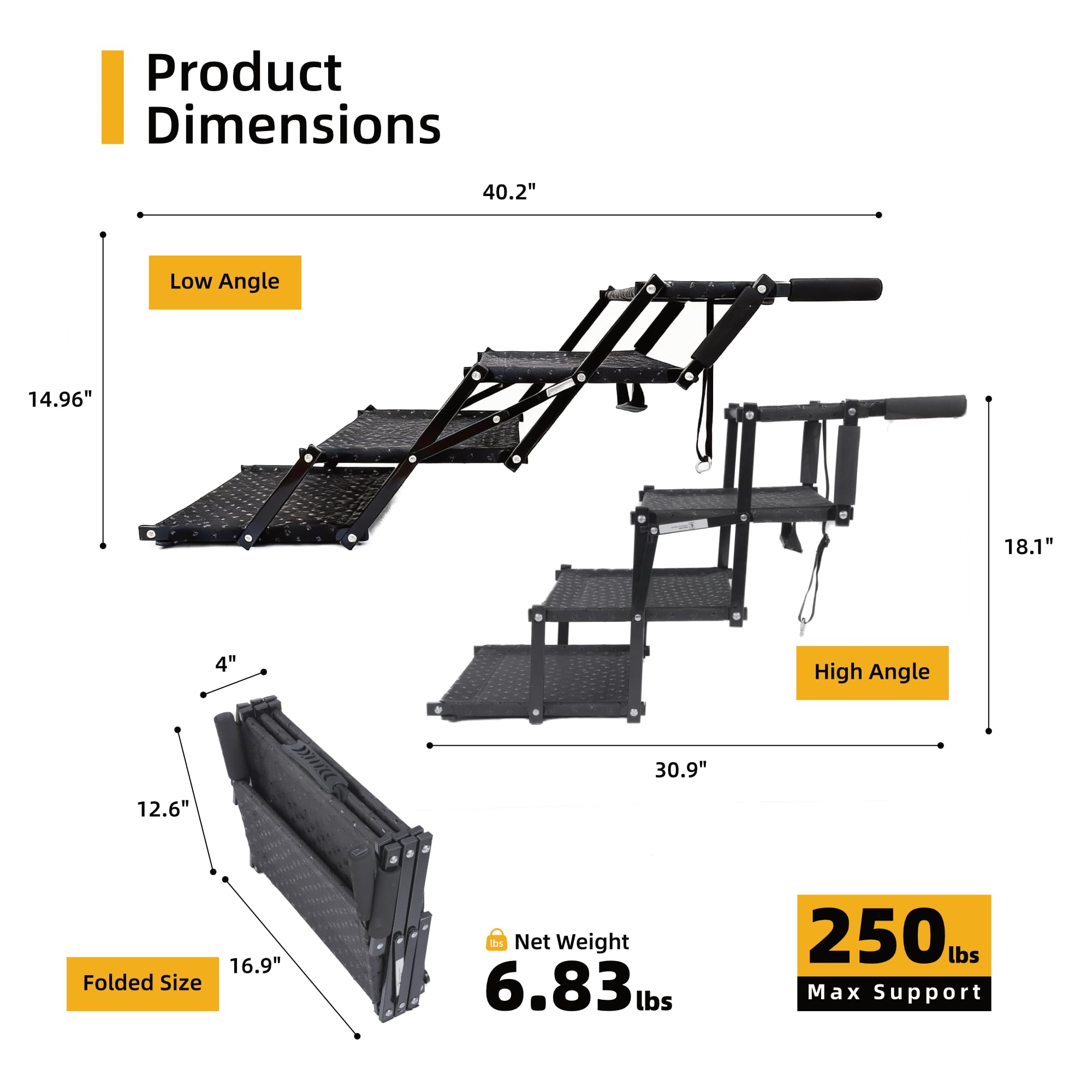 Dicprms escalera multi-vehículo, altura ajustable para coche, camioneta o cama