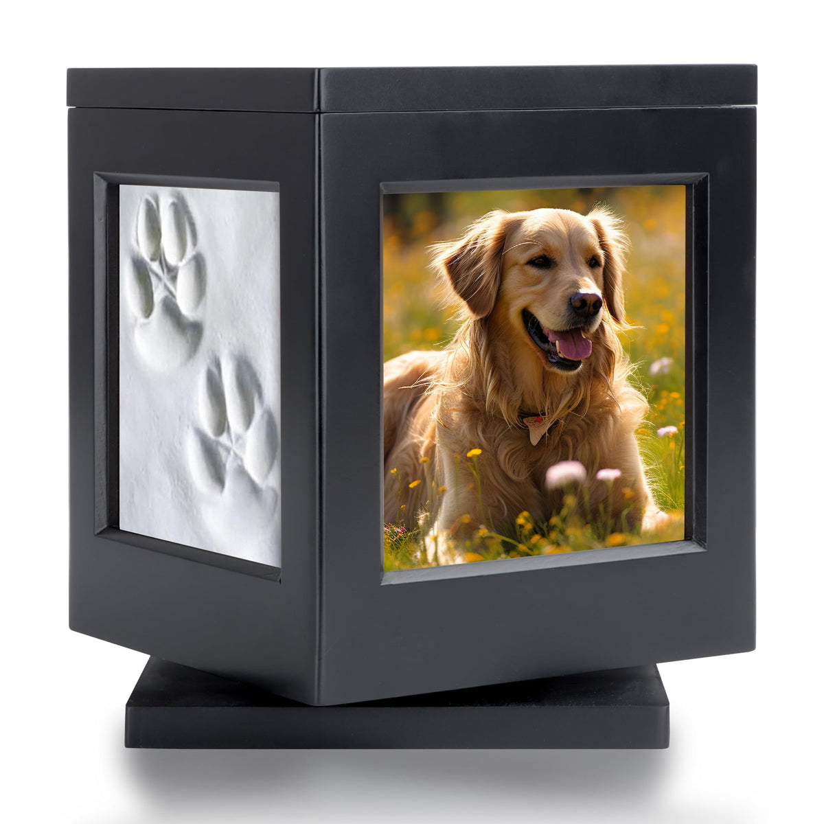 DiDiBirDi urna perro negra con detalle de patita, ideal para cenizas.