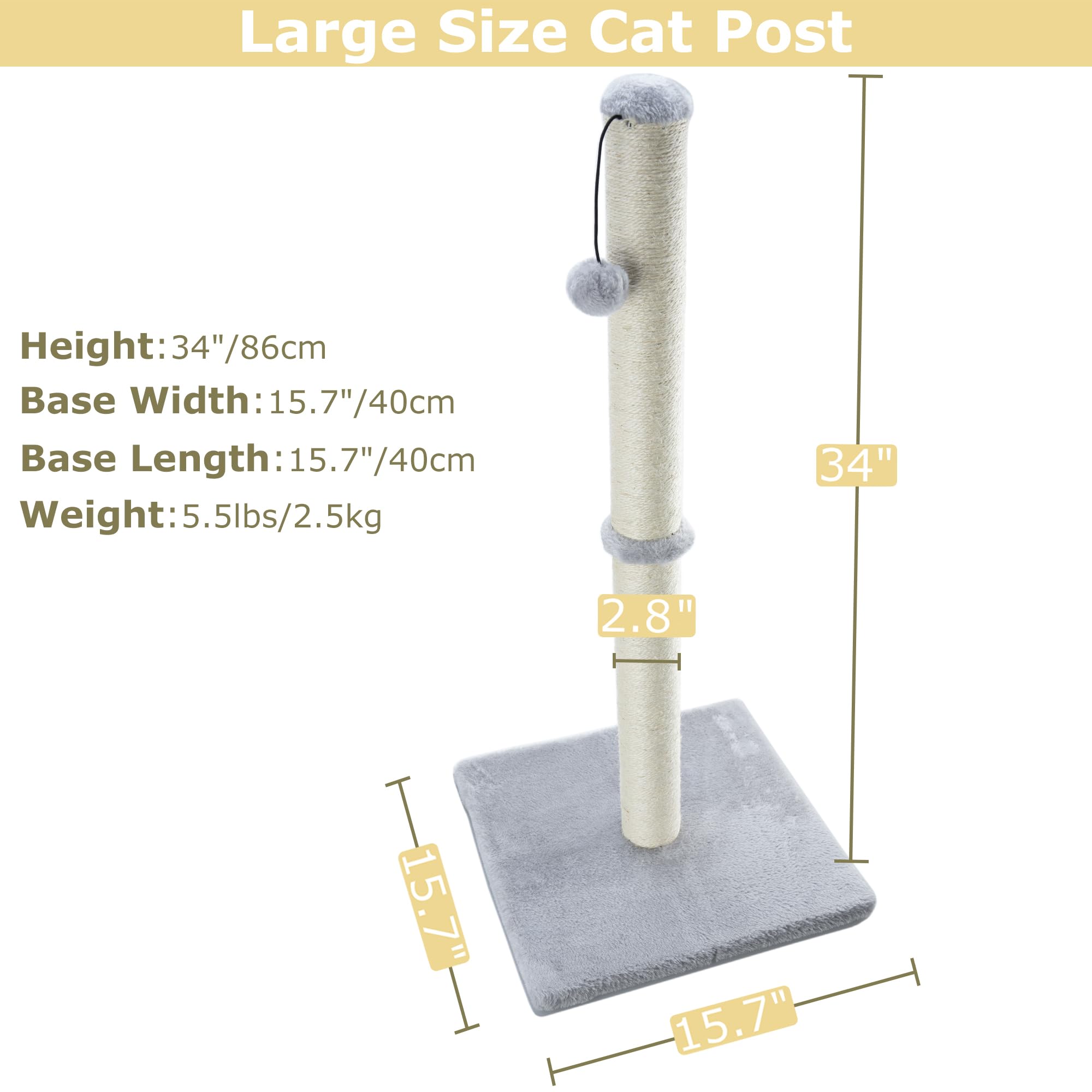 Dimaka rascador gato 34 pulgadas, sisal natural para rascar.
