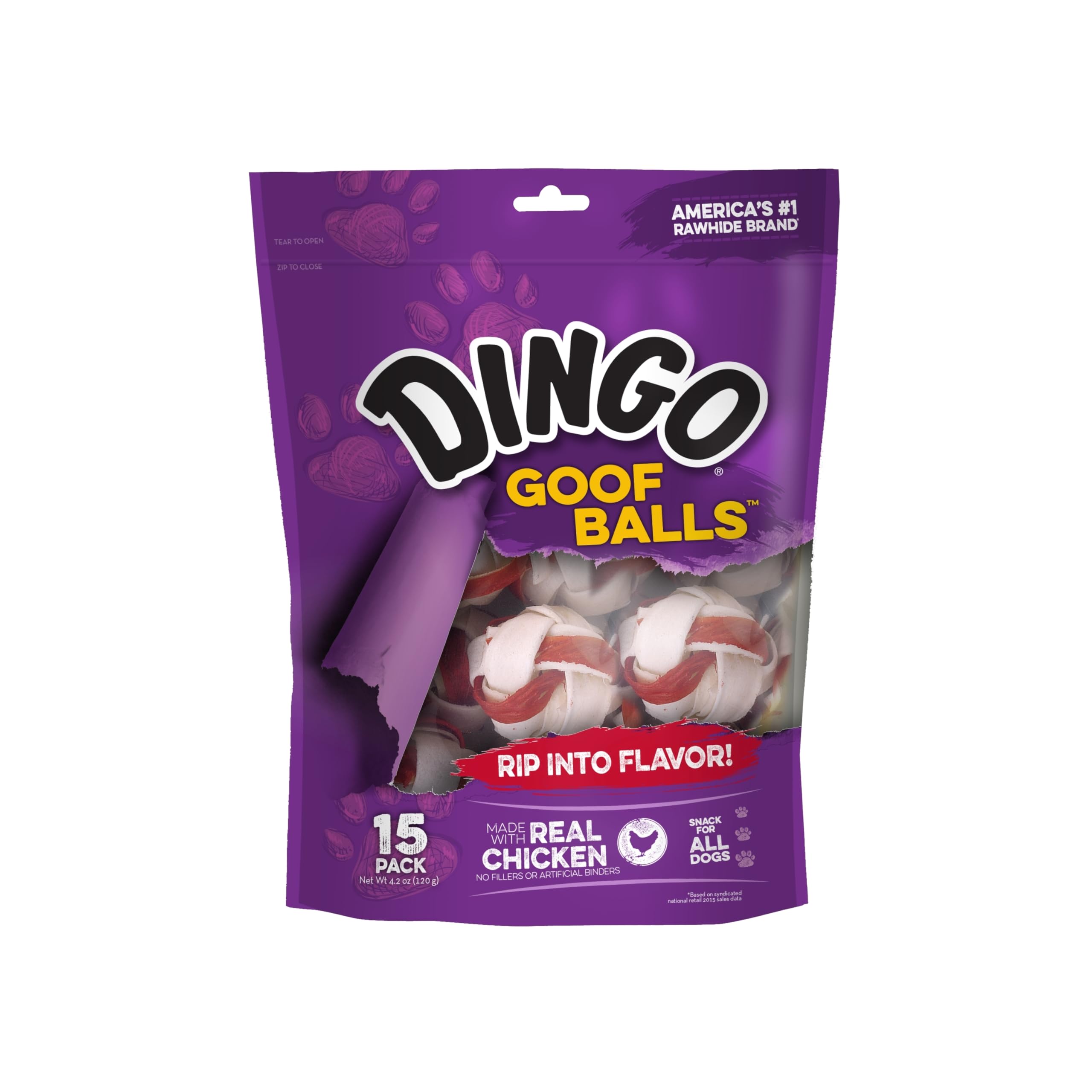 Bolas divertidas de Dingo en empaque recerrable para masticación diaria.