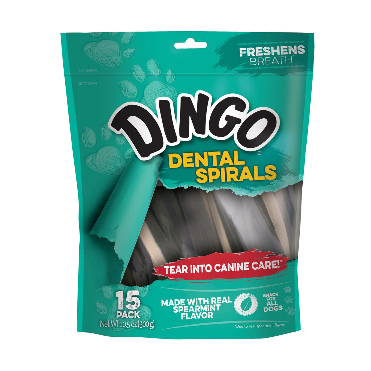 Dingo Dental Spirals con sabor perejil para refrescar el aliento de perros.