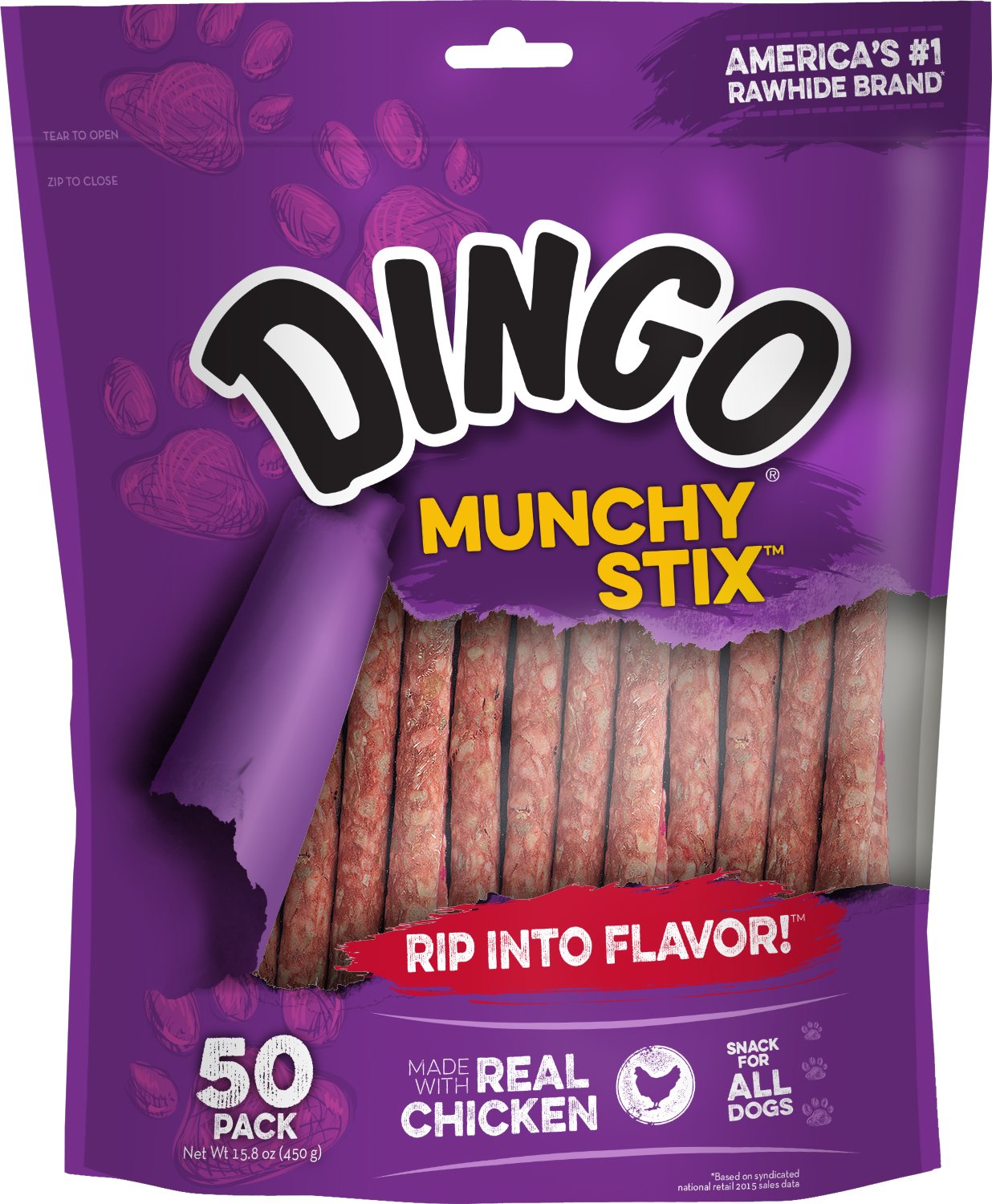 Dingo Munchy Stix con trocitos de pollo para masticación suave