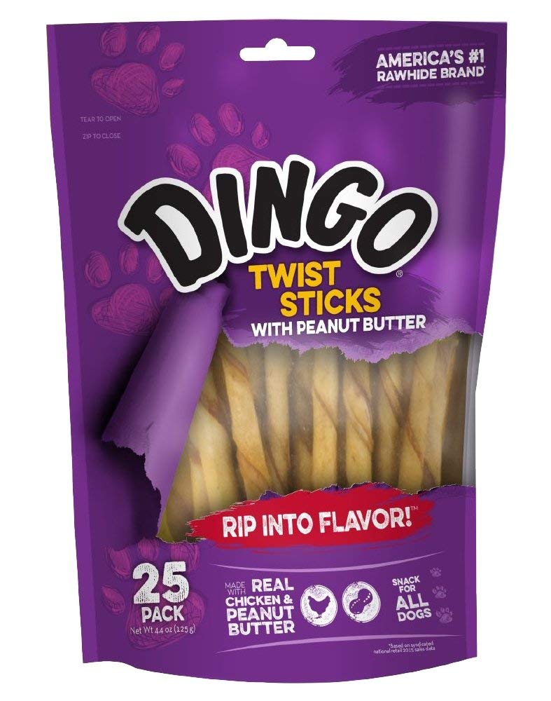 Dingo palitos en espiral con mantequilla de maní; sabor irresistible para perros.
