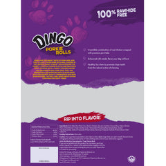 Centro de pollo visible en Dingo Porkie Rollos, experiencia sabrosa para tu perro.