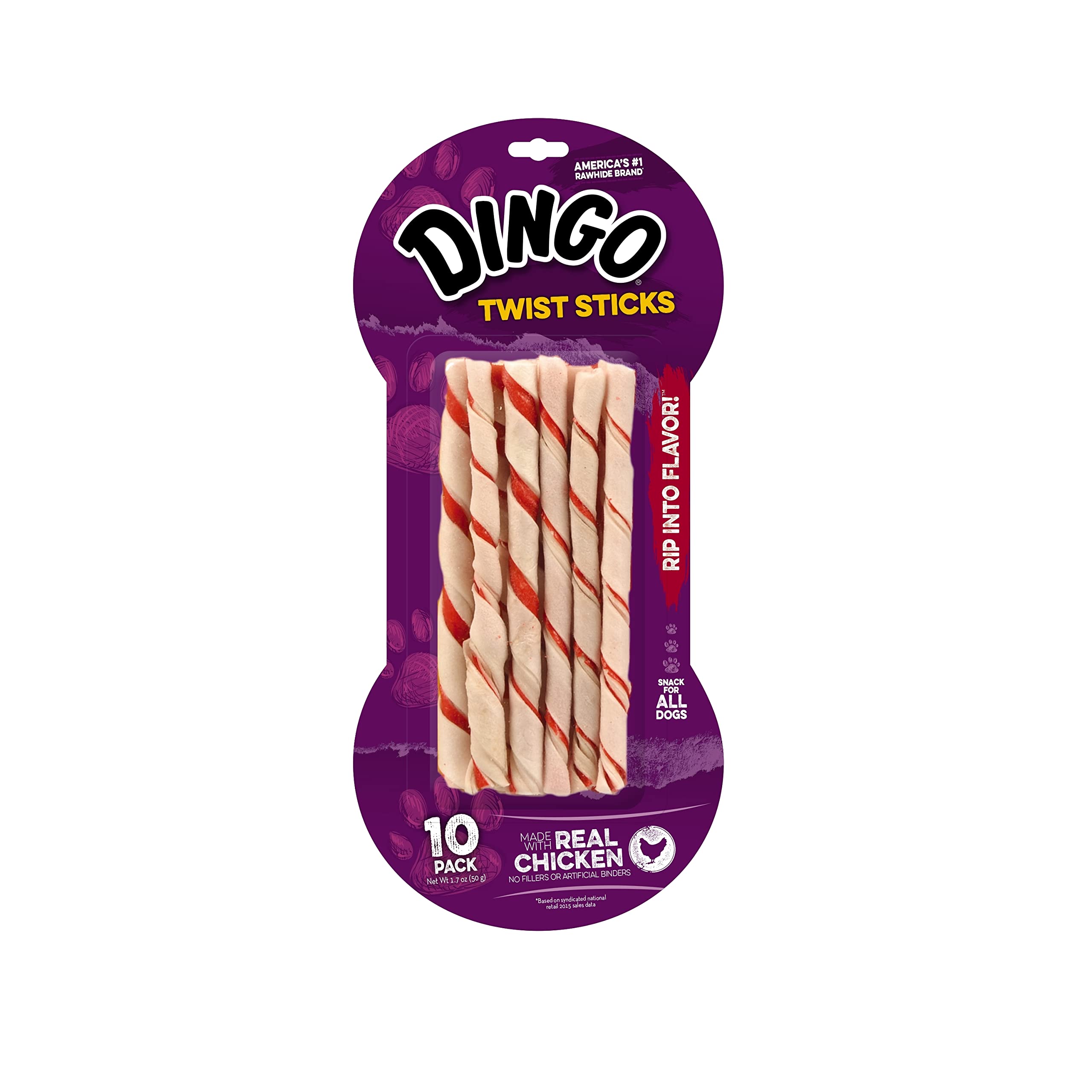 Dingo Twist Stick con pollo real en el centro para perros, sabor y proteína.