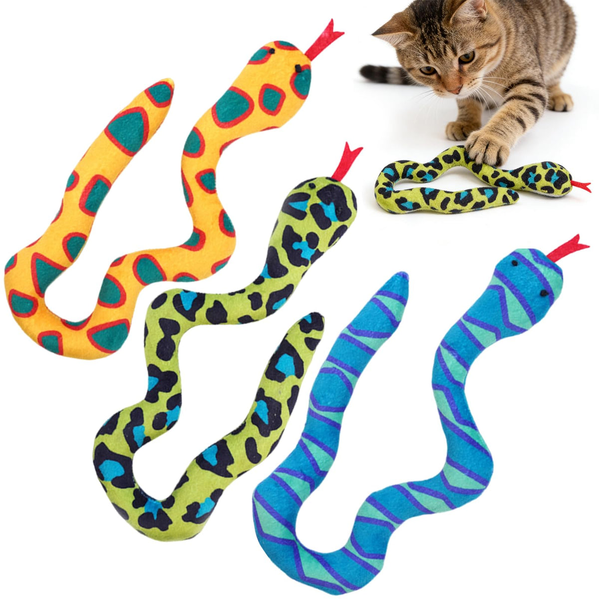 Dinochez serpiente de tela con hierba gatera: entretenimiento independiente para tu gato.
