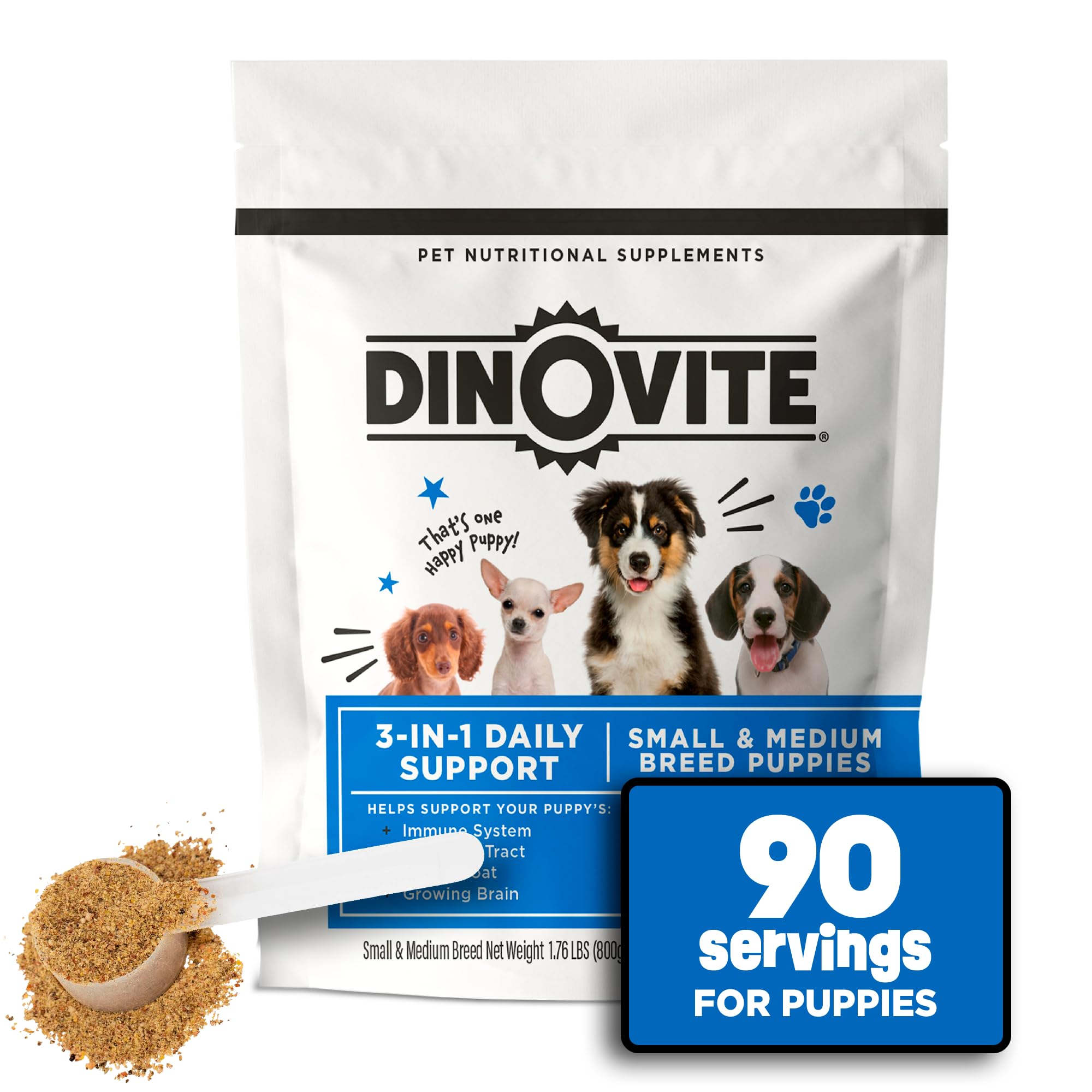 Dinovite 3 en 1 Probiótico, espolvoreado sobre croquetas para un toque apetitoso