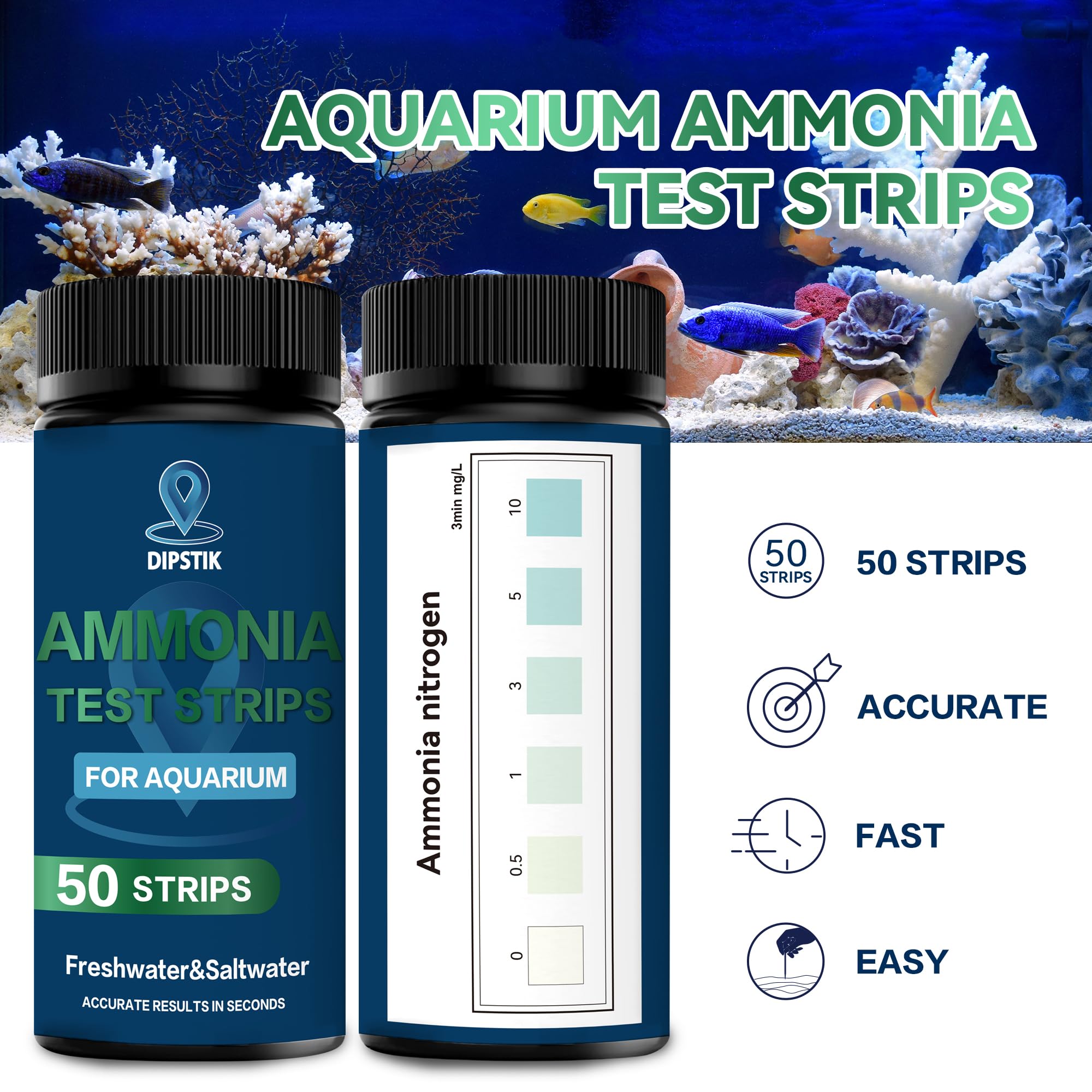 DIPSTIK tiras de amoníaco en uso para monitorear agua del acuario.