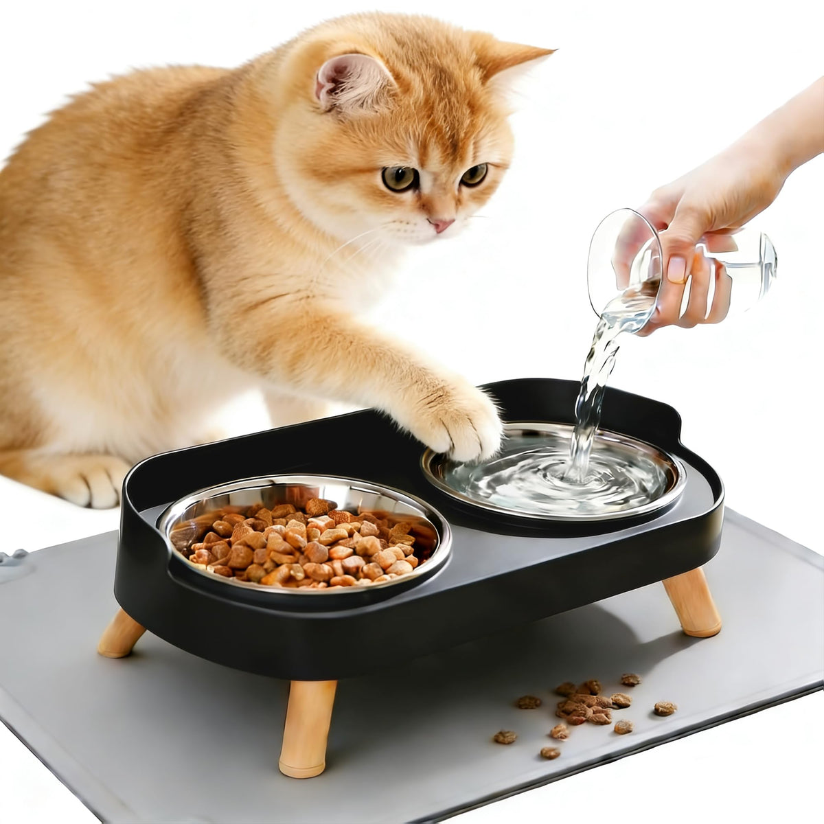 DIRZHX tazones elevados para gatos con alfombrilla mejoran la postura al comer