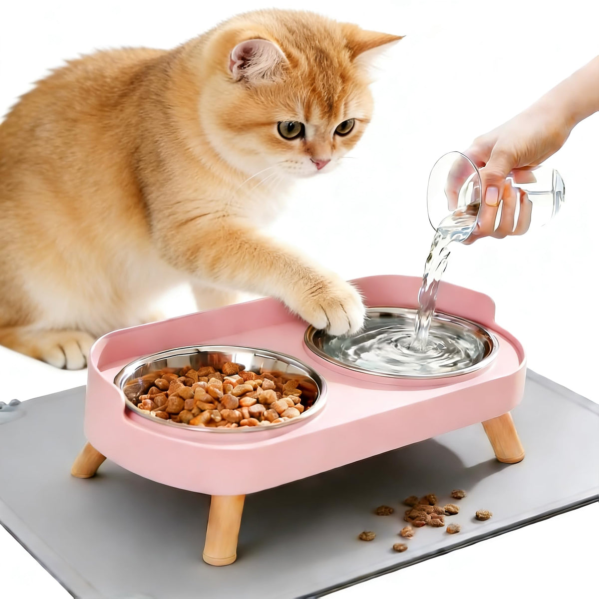 DIRZHX tazones elevados para gatos con alfombrilla, comodidad al comer