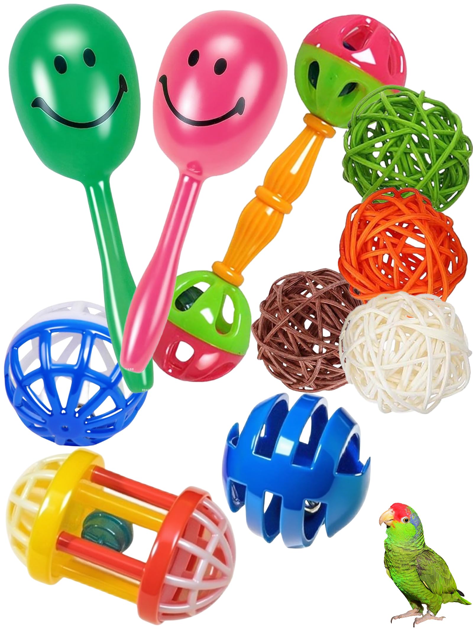 DIYUQISHI bola de mimbre con campana para aves, estimulación lúdica