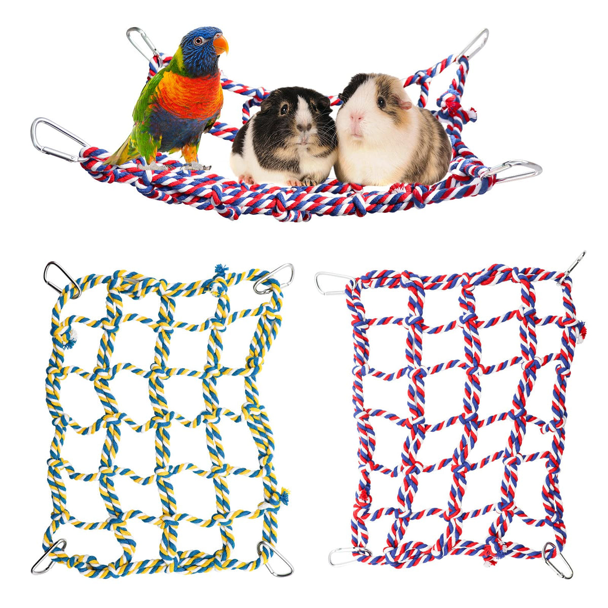 Dnoifne redes de cuerda para aves coloridas, estimulan trepar y explorar en jaula.