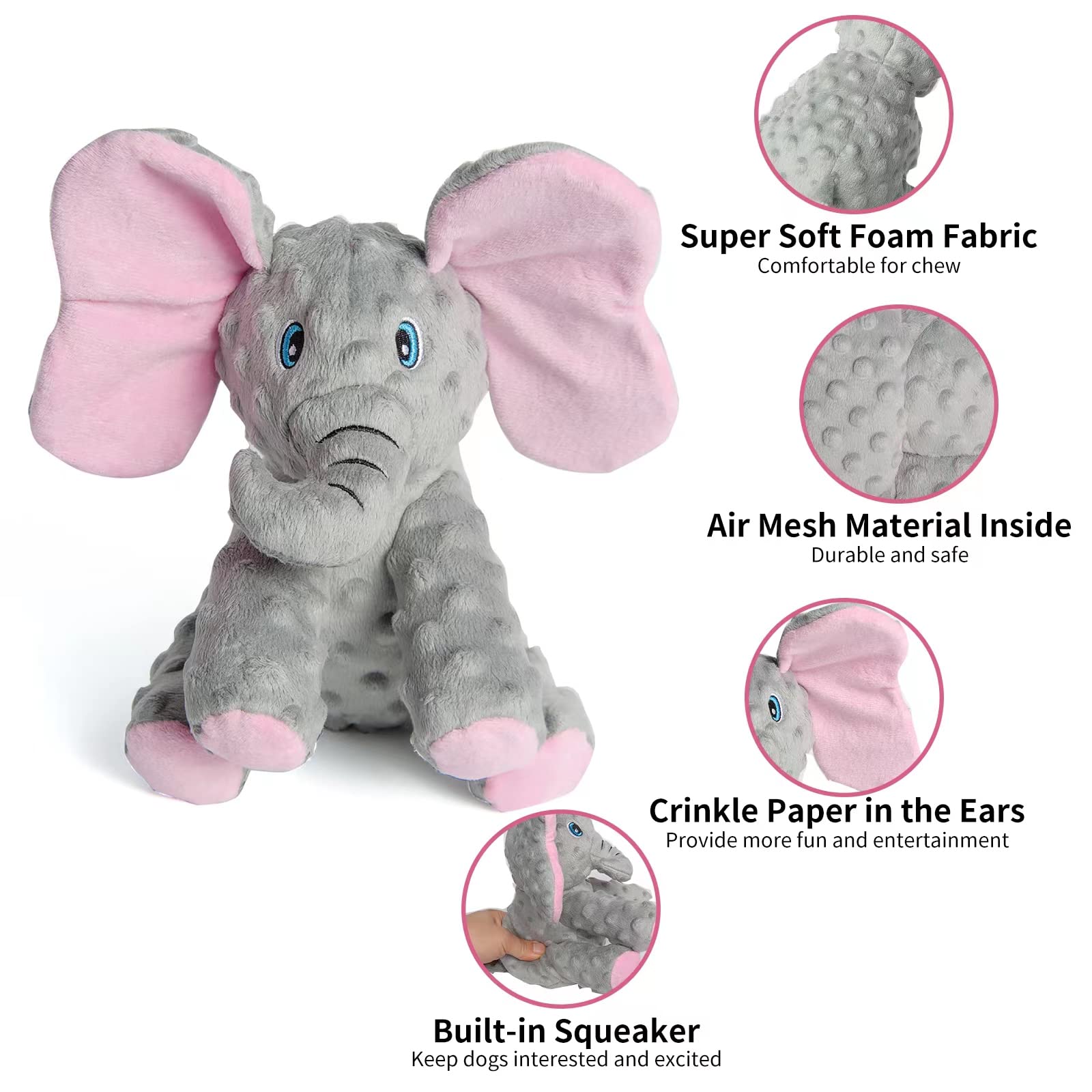 Éléphant DODODOLA avec papier plissé à l'intérieur pour stimuler l'énergie et le jeu.